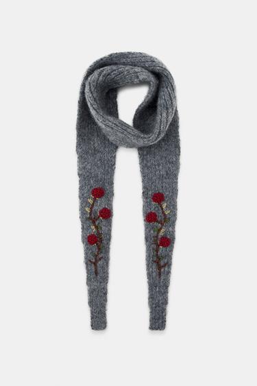 KNIT BANDANA WITH EMBROIDERED FLOWERS - Grey by Zara