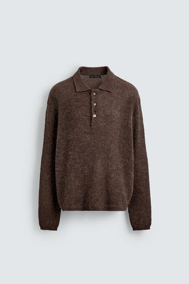 TEXTURED KNIT POLO SHIRT - Brown by Zara