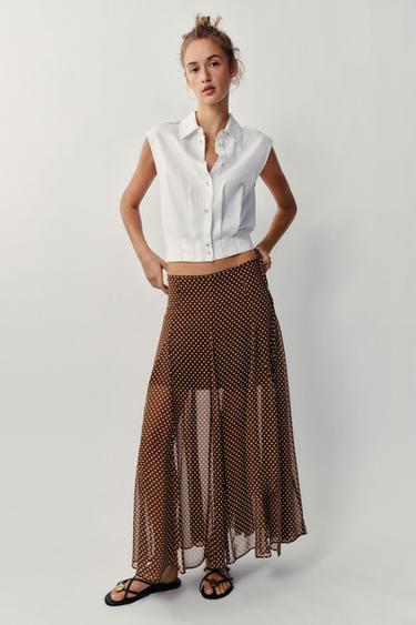POLKA DOT MIDI SKIRT - Brown / Ecru by Zara