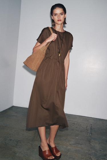 ZW COLLECTION PLEATED MIDI DRESS - Brown by Zara