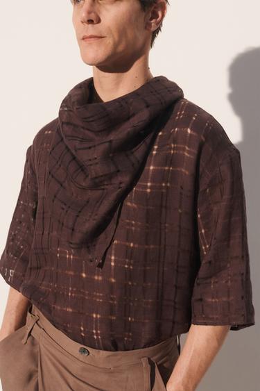 TEXTURED 100% LINEN SHIRT WITH SCARF - Dark aubergine by Zara