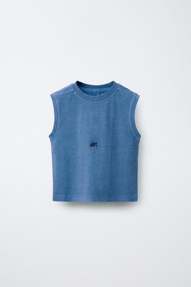 GARMENT DYE LOGO T-SHIRT - Mid-blue by Zara