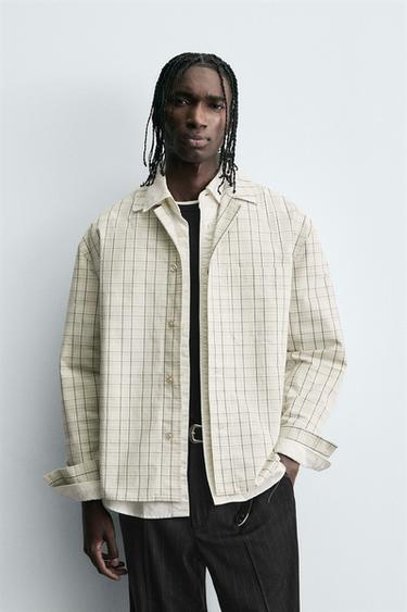 TEXTURED CHECK OVERSHIRT - Oyster-white by Zara