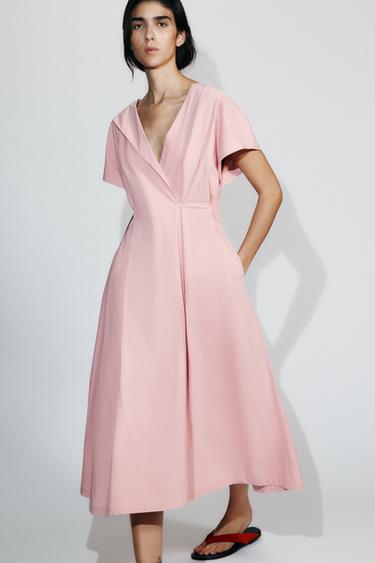 ZW COLLECTION POPLIN DRESS WITH PLEATS - Pink by Zara