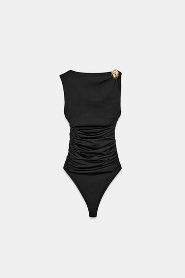 POLYAMIDE BODYSUIT WITH METALLIC DETAIL - Black by Zara