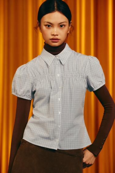 STRETCH POPLIN CHECK SHIRT - Brown-Blue by Zara