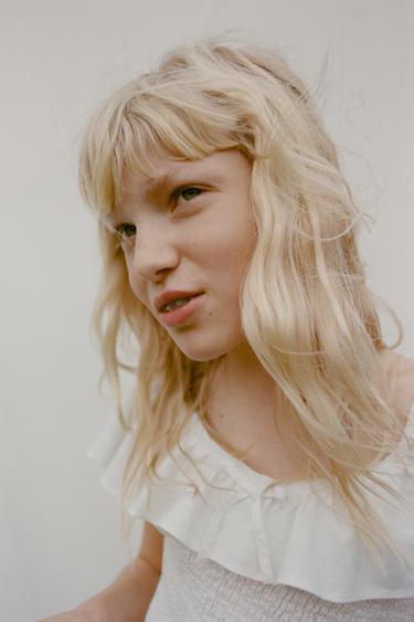 LINEN BLEND SMOCKED TOP - Oyster-white by Zara