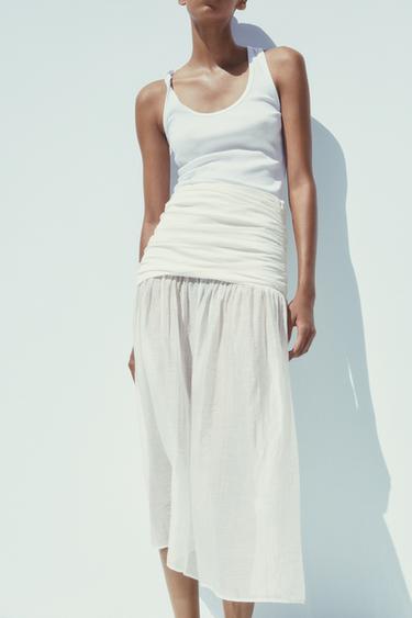 CONTRAST MIDI SKIRT - Ecru by Zara