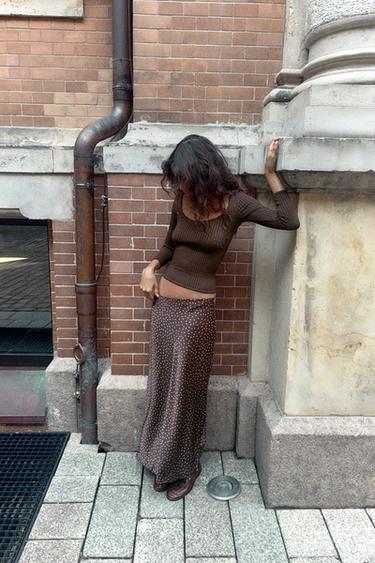 SATIN MIDI SKIRT - Brown-Blue by Zara - Image 0