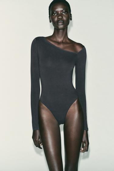 ASYMMETRIC LONG SLEEVE BODYSUIT - Charcoal grey by Zara