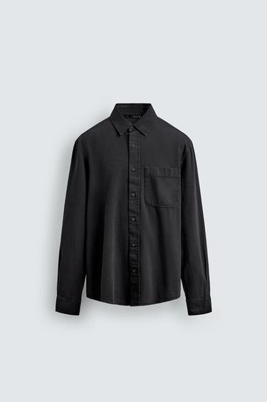 WASHED COTTON-LINEN SHIRT - Charcoal by Zara