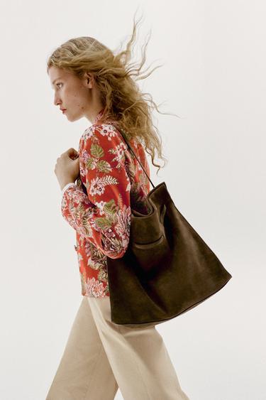 SPLIT SUEDE SHOULDER BAG - Khaki Green by Zara