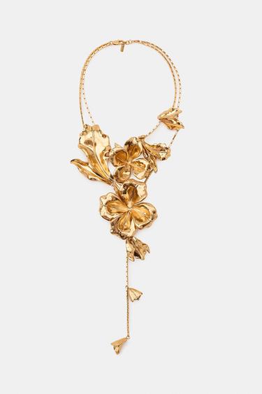 DOUBLE METAL FLOWER NECKLACE - Golden by Zara