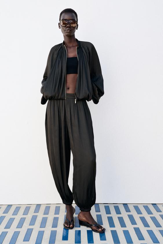 SATIN BOMBER JACKET - Black by Zara - Image 0