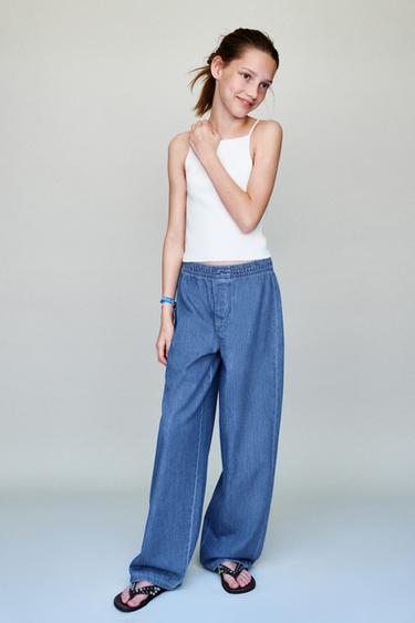 ELASTICATED BARREL TROUSERS - Blue by Zara