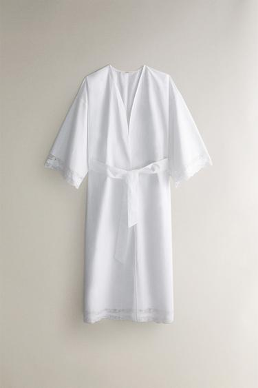 COTTON DRESSING GOWN WITH EMBROIDERY - White by Zara - Image 0