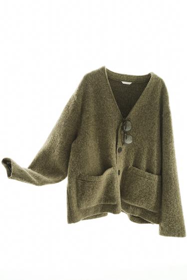 TEXTURED RELAXED FIT CARDIGAN - Green marl by Zara