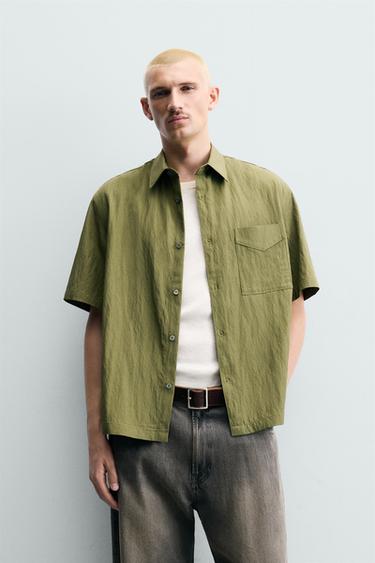 RELAXED FIT FLOWING SHIRT - Dark olive by Zara