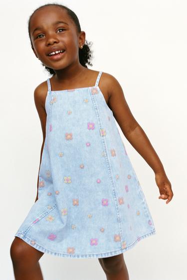 EMBROIDERED FLORAL DENIM DRESS - Light blue by Zara