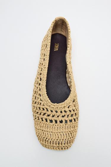 WOVEN CUT-OUT BALLET FLATS - Light beige by Zara