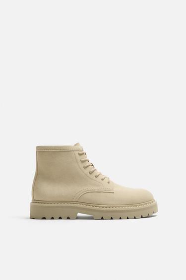 LEATHER LACE-UP BOOTS - Ecru White by Zara
