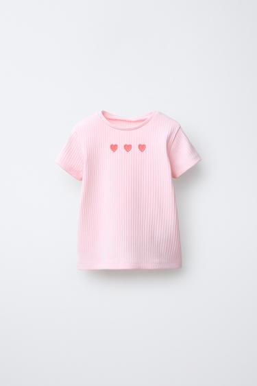 RIBBED CUT-OUT HEART T-SHIRT - Pastel pink by Zara