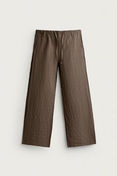 100% LINEN RELAXED FIT TROUSERS - Brown / Taupe by Zara