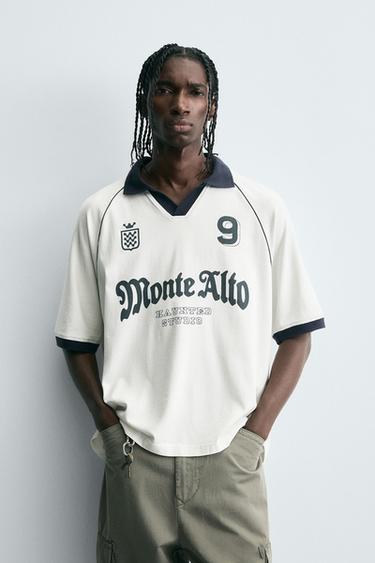 RETRO FOOTBALL PRINT POLO SHIRT - White by Zara