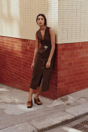 BELTED CREPE MIDI DRESS - Brown by Zara