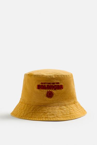 CONTRAST EMBROIDERY BUCKET HAT - Mustard by Zara
