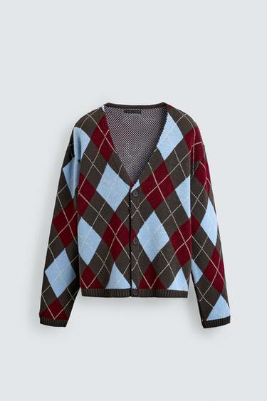 DIAMOND TEXTURED CARDIGAN - Chocolate by Zara
