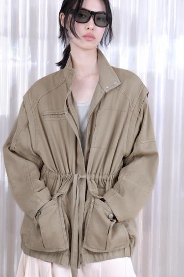 LONG HIGH-COLLAR JACKET - Brown / Taupe by Zara
