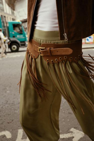 LEATHER FRINGED CUMMERBUND BELT - camel by Zara - Image 0