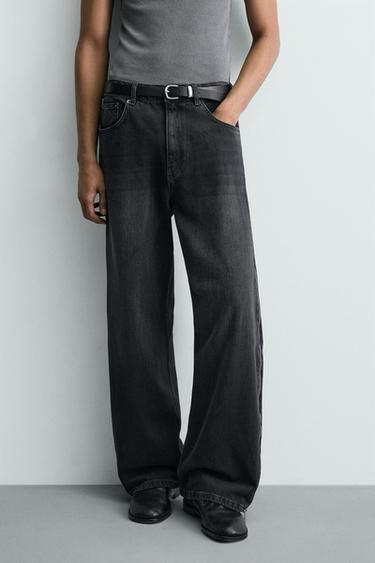 FLARE FIT JEANS WITH ZIPS - Charcoal by Zara