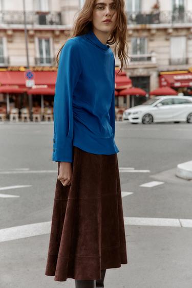 DRAPED BLOUSE - Blue / Grey by Zara