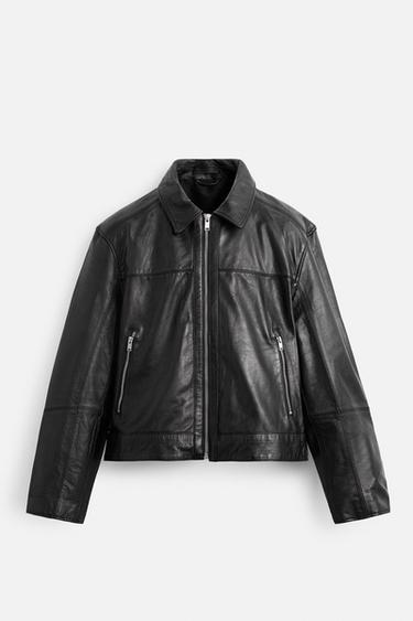 LEATHER BOXY FIT JACKET - Black by Zara