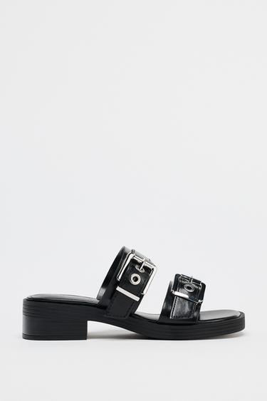 BUCKLED FLAT SLIDER SANDALS - Black by Zara
