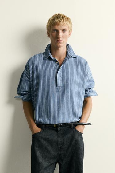 STRIPED LIGHTWEIGHT DENIM POLO SHIRT - Blue by Zara