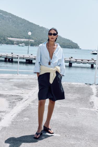 WIDE-SLEEVE POPLIN SHIRT - Light blue by Zara