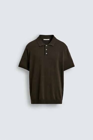 REGULAR FIT KNIT POLO SHIRT - Chocolate by Zara