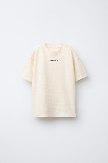 EMBROIDERED TEXT STRUCTURE T-SHIRT - Ecru by Zara