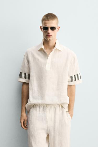 100% LINEN POLO SHIRT - Ecru by Zara