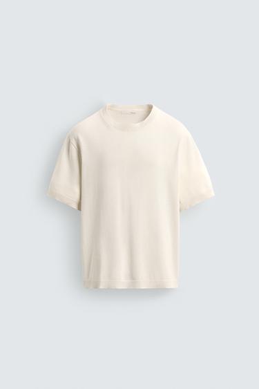 LIGHT KNIT COTTON T-SHIRT - Oyster-white by Zara