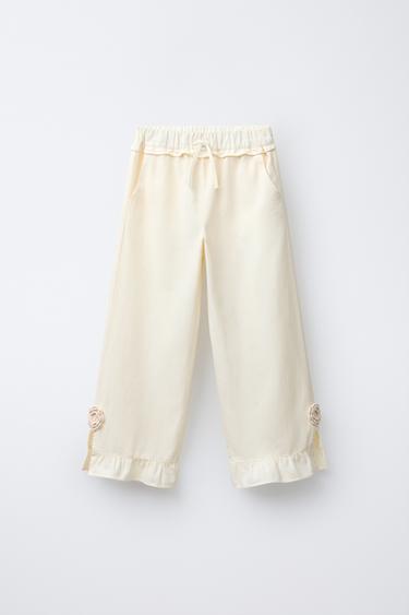 CROCHET FLOWER RUFFLE TROUSERS - Ecru by Zara - Image 0