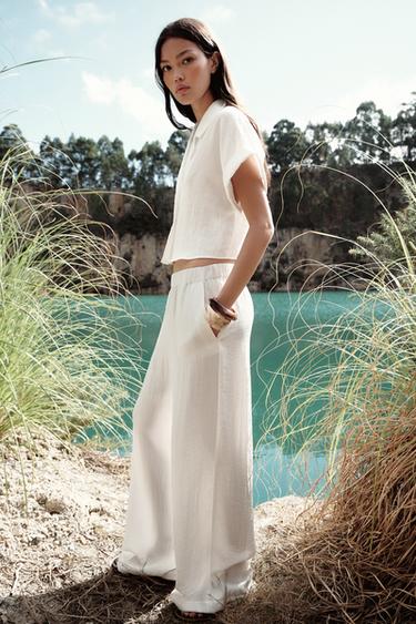RUSTIC WIDE-LEG TROUSERS - White by Zara