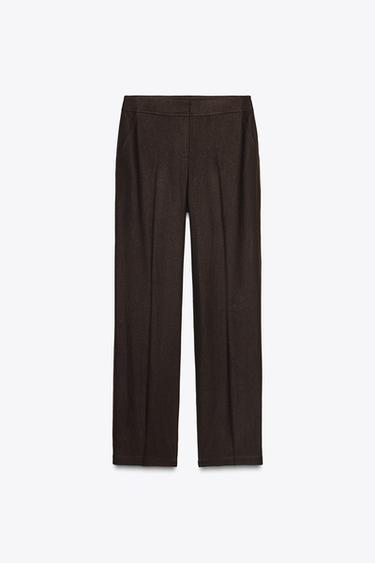 STRAIGHT-LEG LINEN BLEND TROUSERS - Brown by Zara