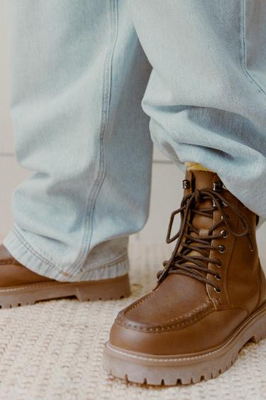 LINED LEATHER ANKLE BOOTS - Brown by Zara
