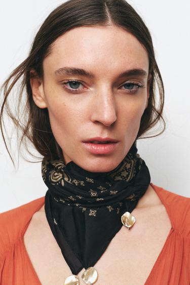 MODAL SCARF WITH PRINT AND FAUX PEARLS - Black by Zara - Image 0