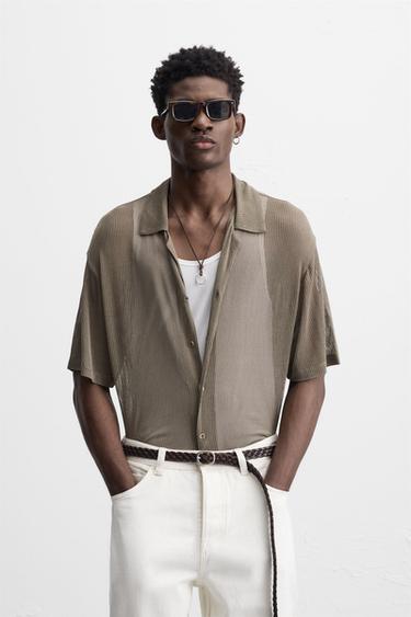 SEMI-SHEER TEXTURED SHIRT - Dark grey by Zara
