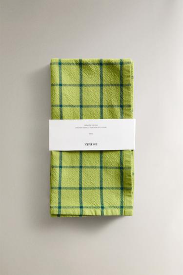 PACK OF CHECK COTTON TEA TOWELS (PACK OF 2) - Green by Zara